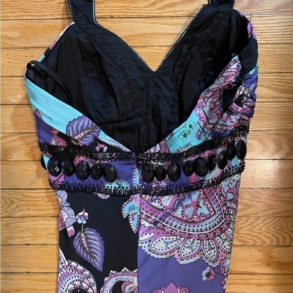 Jovani 100% Silk Halter Paisley Lined Beaded Evening Formal Long Gown Size 0 - Picture 7 of 10